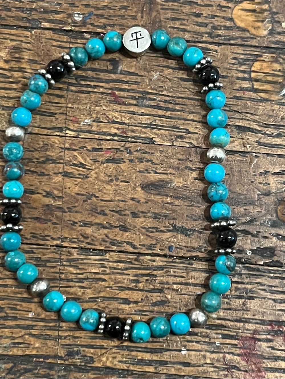 Turquoise Beaded Stretch Bracelet with Silver 925 Accents